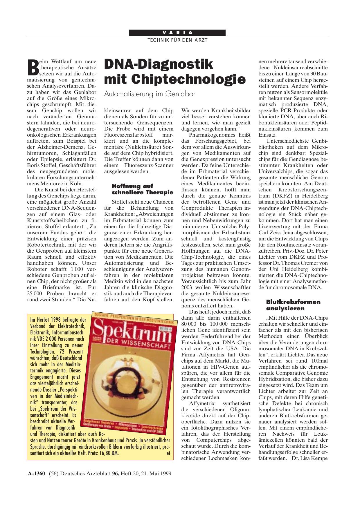 Vorschauseite 1: Dossier „Perspektiven in der Medizintechnik“