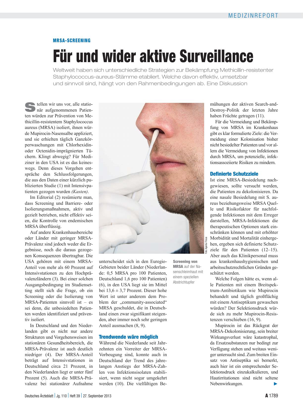 Vorschauseite 1: MRSA-Screening: Für und wider aktive Surveillance