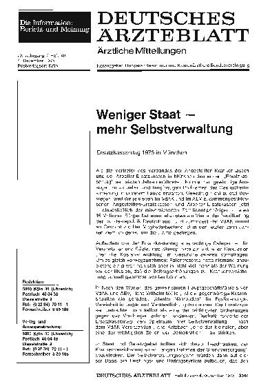 Vorschauseite 1: Weniger Staat - mehr Selbstverwaltung: Ersatzkassentag 1975 in München