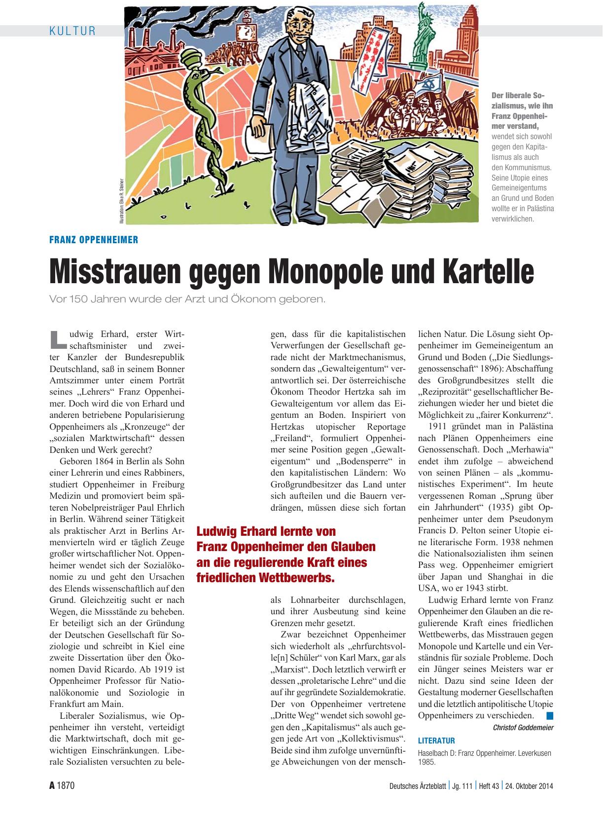 Vorschauseite 1: Franz Oppenheimer: Misstrauen gegen Monopole und Kartelle