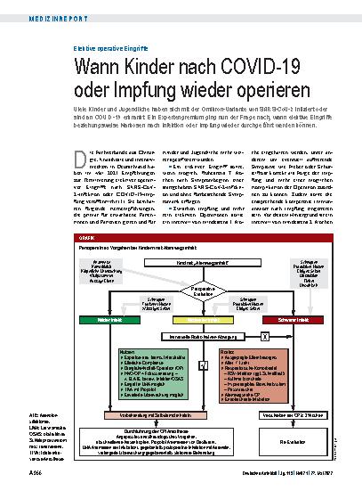 Vorschauseite 1: Elektive operative Eingriffe: Wann Kinder nach COVID-19 oder Impfung wieder operieren
