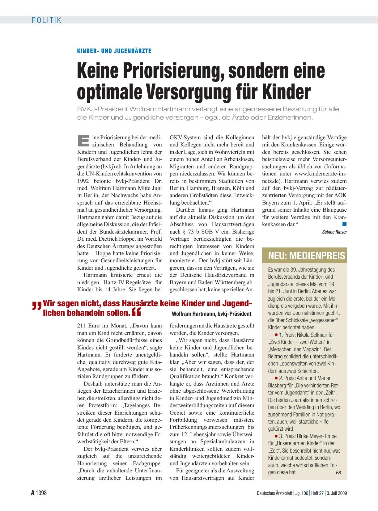Vorschauseite 1: Kinderund Jugendärzte: Keine Priorisierung, sondern eine optimale Versorgung für Kinder