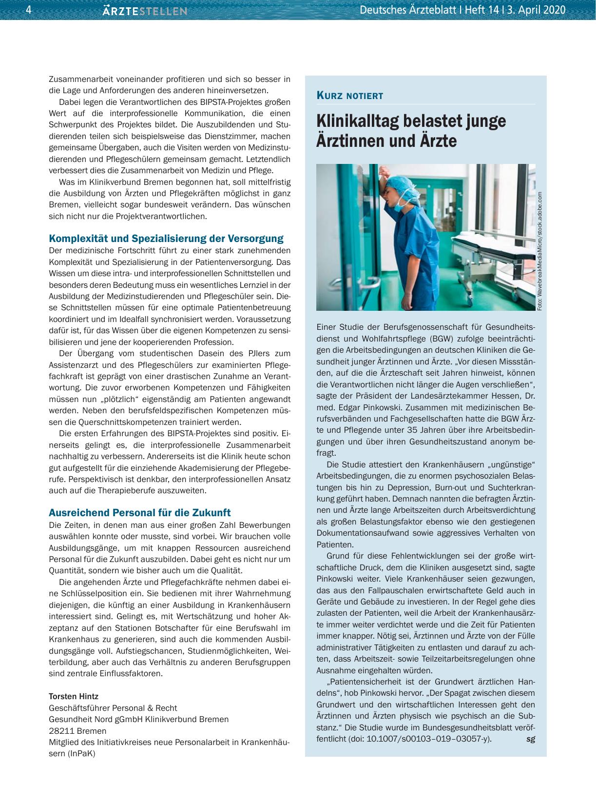 Vorschauseite 1: Klinikalltag belastet junge Ärztinnen und Ärzte