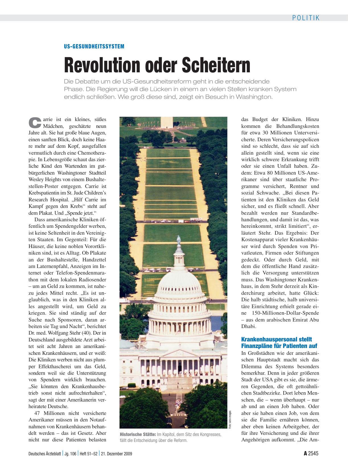 Vorschauseite 1: US-Gesundheitssystem: Revolution oder Scheitern