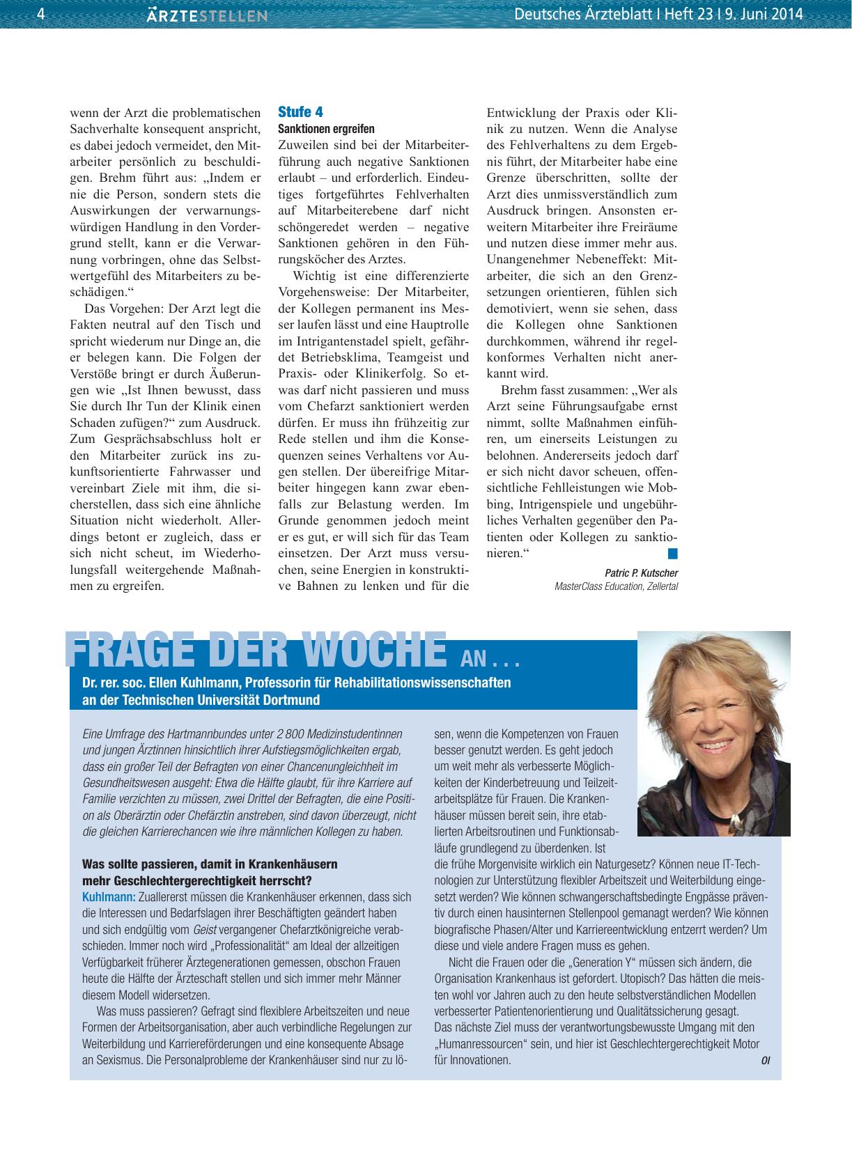 Vorschauseite 1: Frage der Woche an. .. Dr. rer. soc. Ellen Kuhlmann, Professorin für Rehabilitationswissenschaften an der Technischen Universität Dortmund