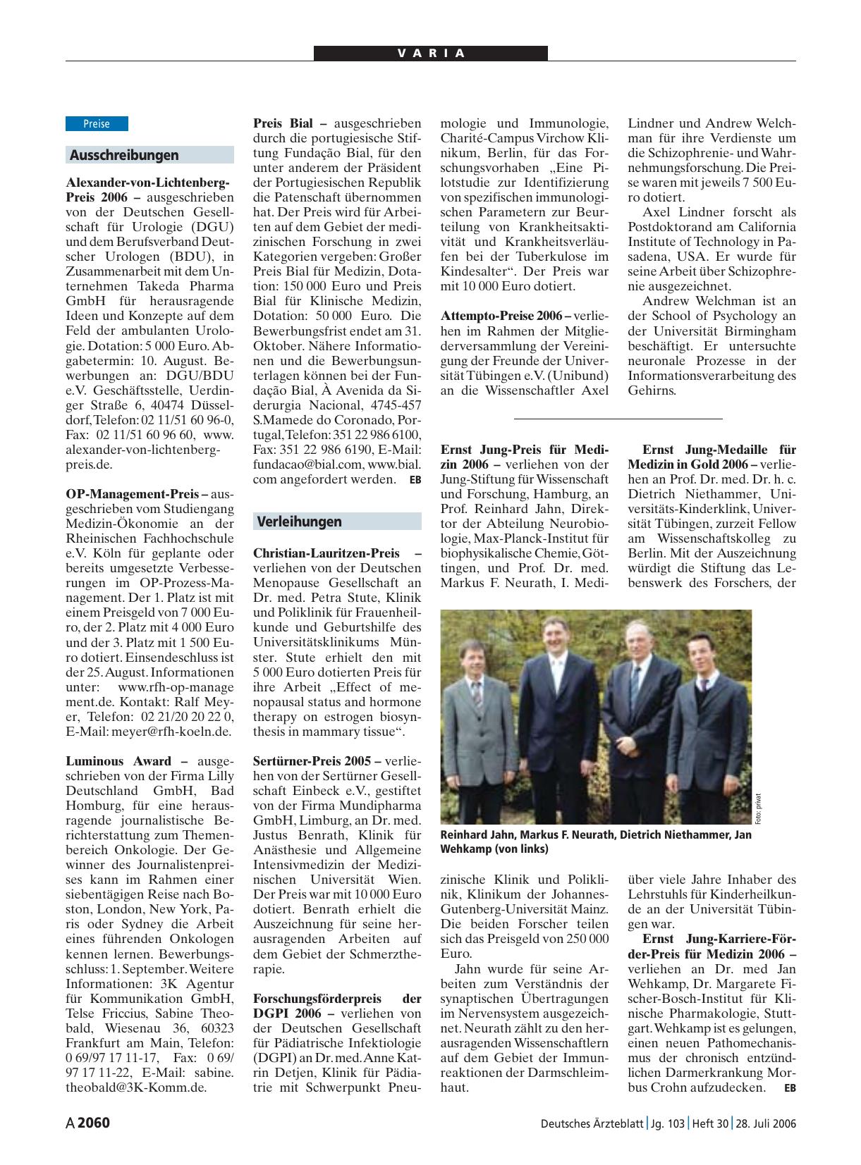 Vorschauseite 1: Verleihungen