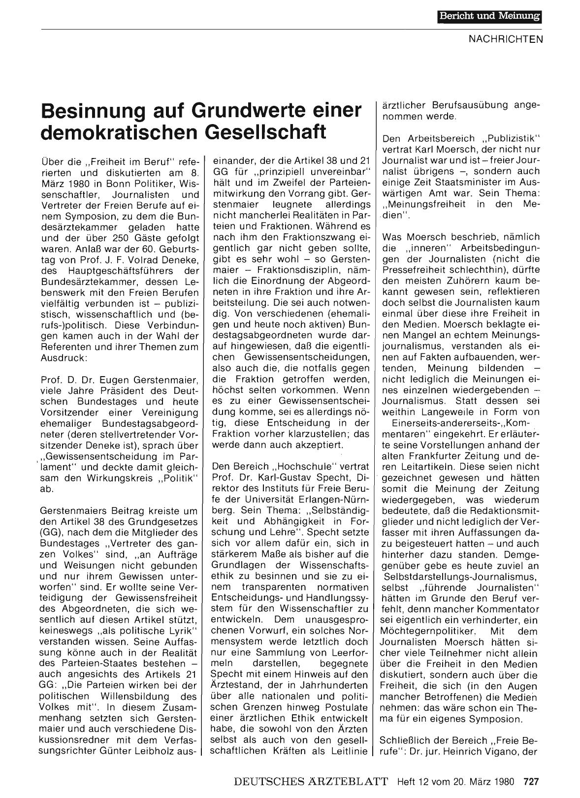 Vorschauseite 1: Besinnung auf Grundwerte einer demokratischen Gesellschaft