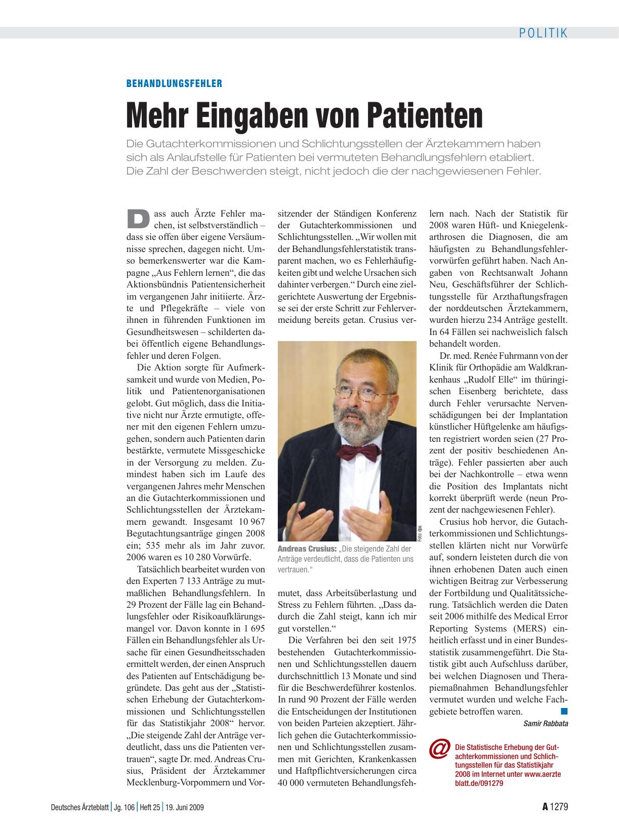 Vorschauseite 1: Behandlungsfehler: Mehr Eingaben von Patienten