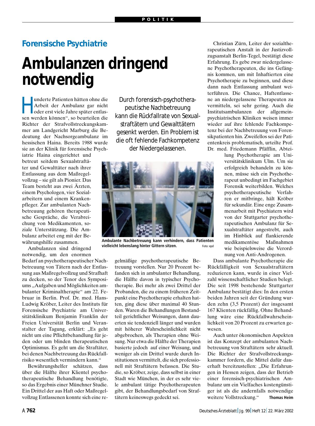 Vorschauseite 1: Forensische Psychiatrie: Ambulanzen dringend notwendig