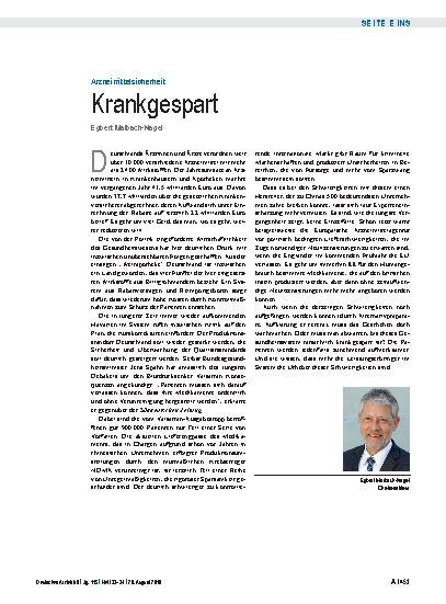 Vorschauseite 1: Arzneimittelsicherheit: Krankgespart