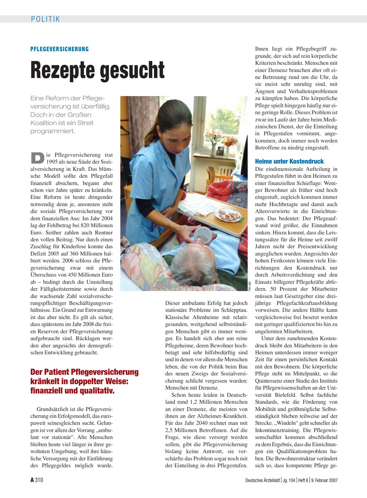 Vorschauseite 1: Pflegeversicherung: Rezepte gesucht