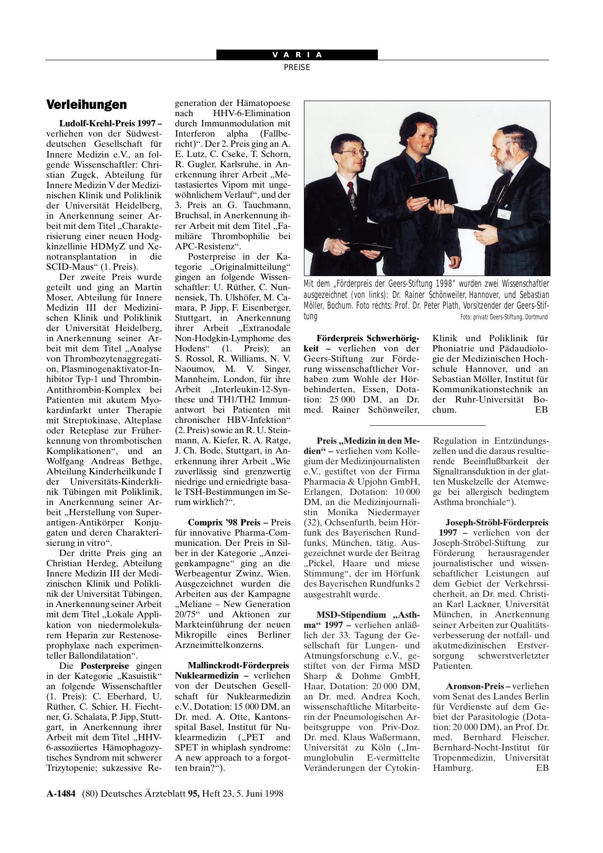 Vorschauseite 1: Verleihungen