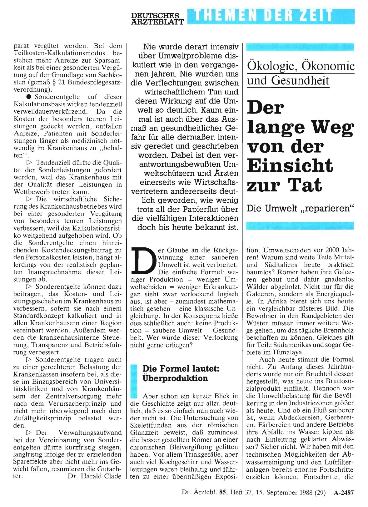 Vorschauseite 1: Ökologie, Ökonomie und Gesundheit: Der lange Weg von der Einsicht zur Tat - Die Umwelt „reparieren“