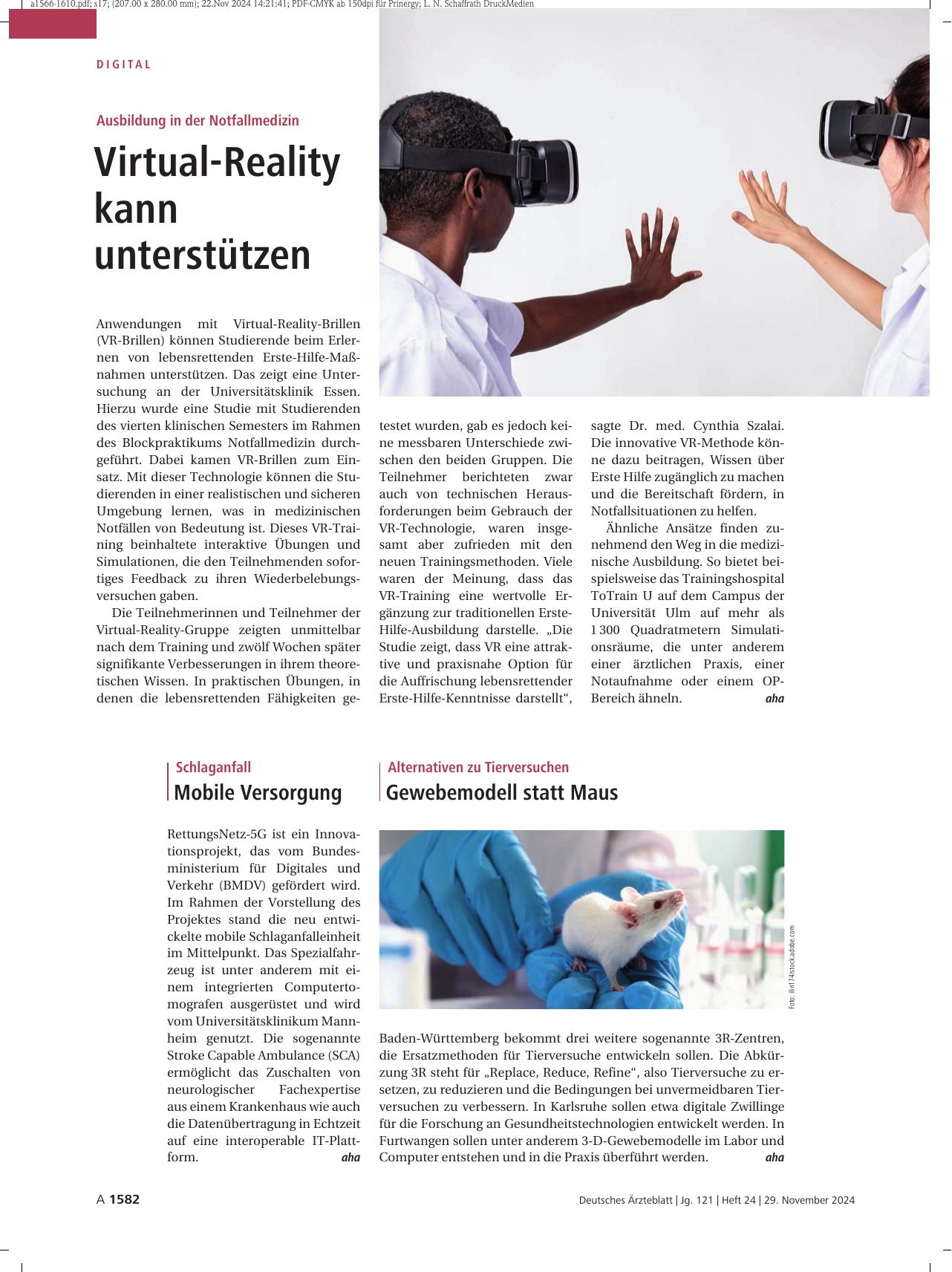 Vorschauseite 1: Ausbildung in der Notfallmedizin: Virtual Reality kann unterstützen