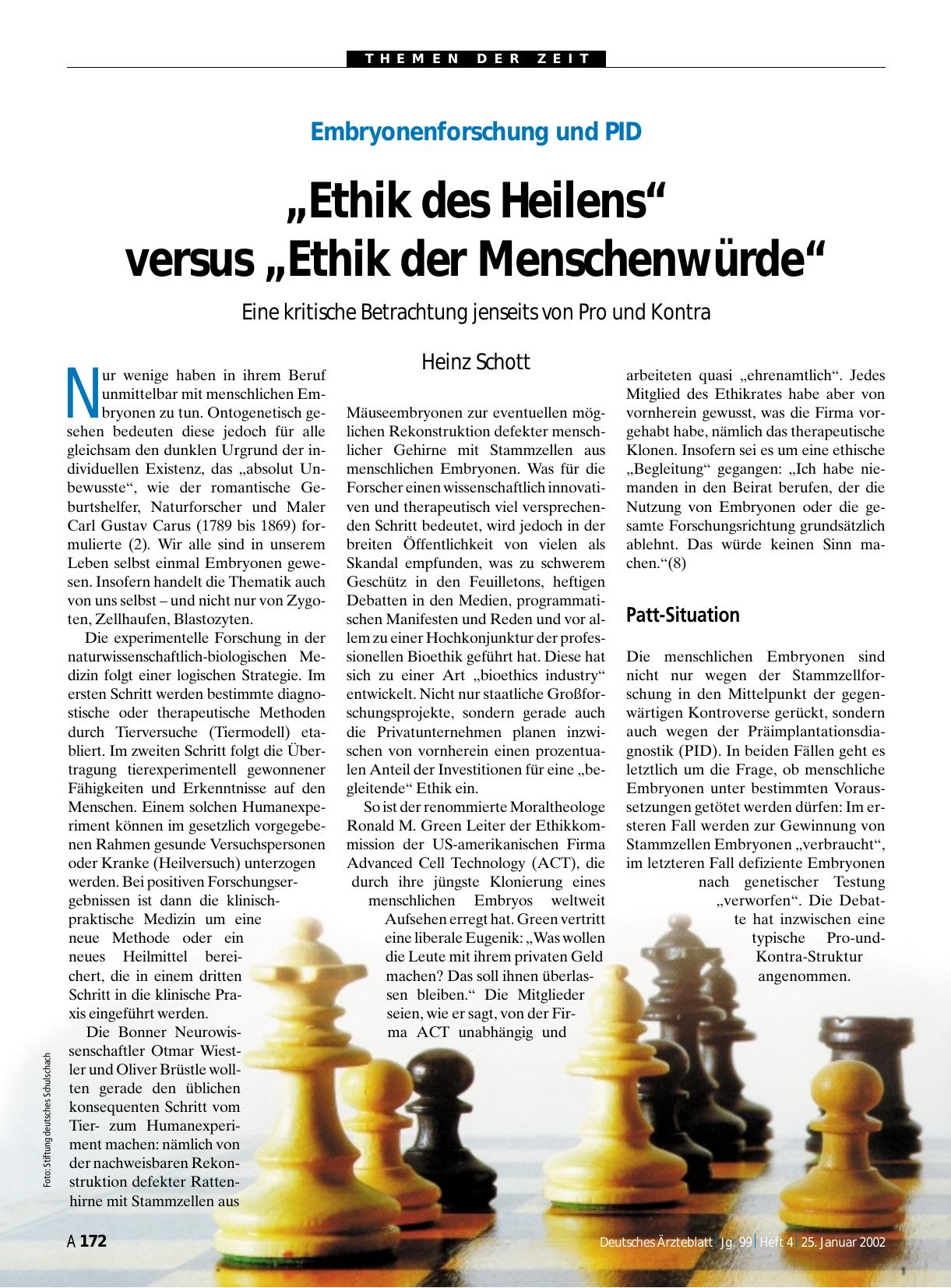 Vorschauseite 1: Embryonenforschung und PID: „Ethik des Heilens“ versus „Ethik der Menschenwürde“