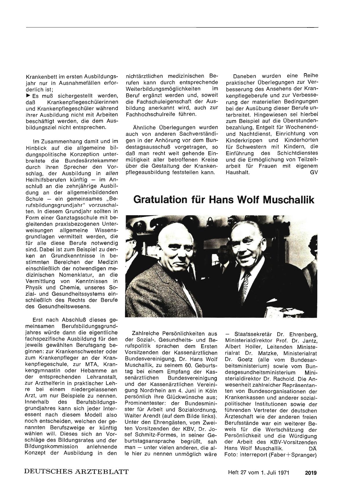 Vorschauseite 1: Gratulation für Hans Wolf Muschallik