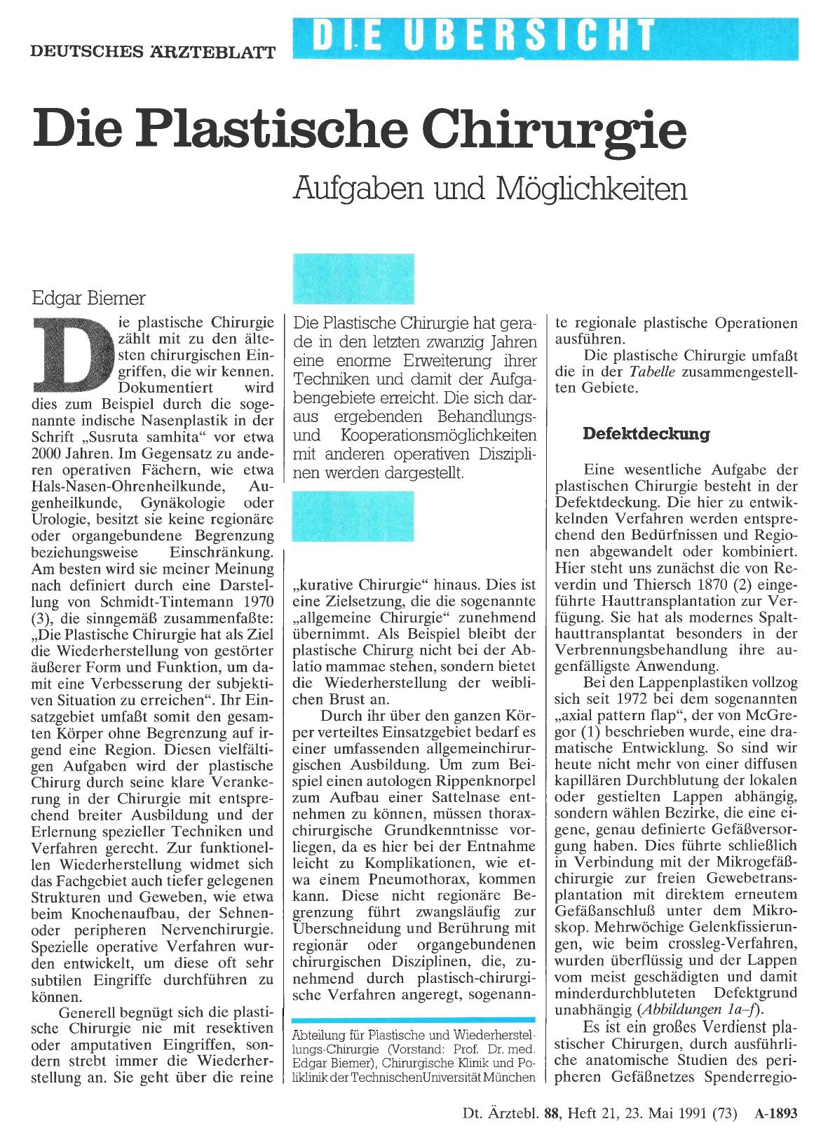 Vorschauseite 1: Die Plastische Chirurgie: Aufgaben und Möglichkeiten