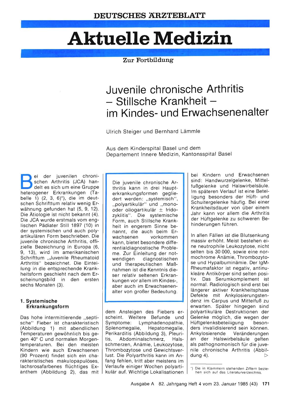 Vorschauseite 1: Juvenile chronische Arthritis — Stillsche Krankheit — im Kindesund Erwachsenenalter