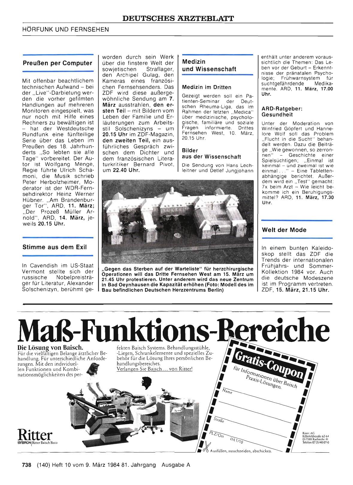 Vorschauseite 1: Preußen per Computer/ Stimme aus dem Exil/ Medizin und Wissenschaft/ Welt der Mode