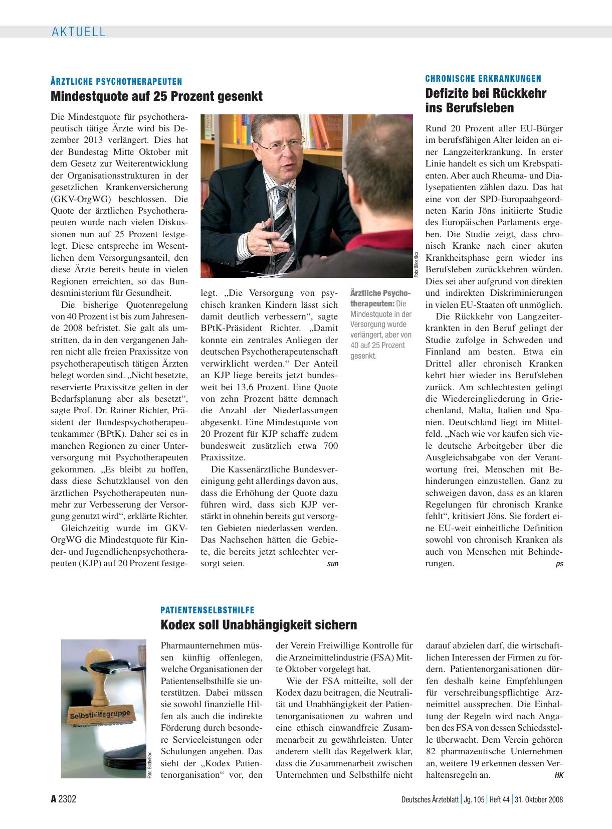 Vorschauseite 1: Patientenselbsthilfe: Kodex soll Unabhängigkeit sichern