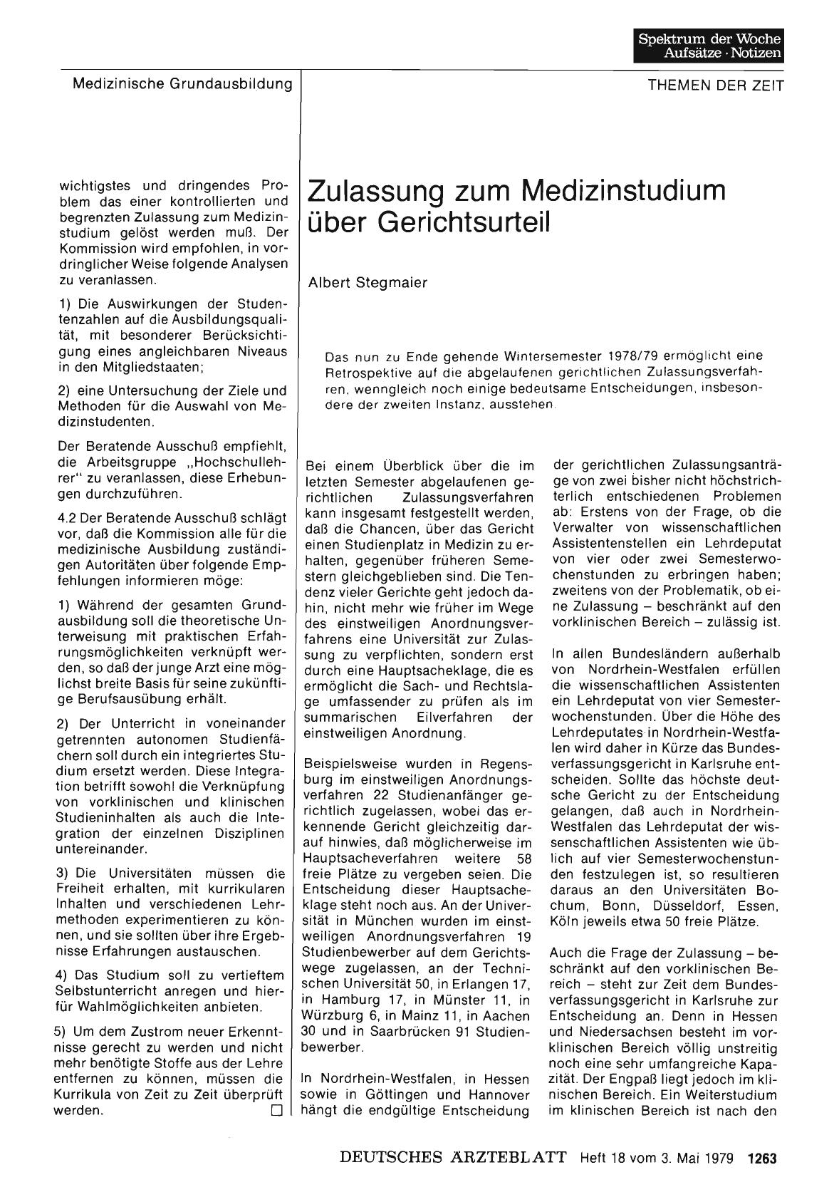 Vorschauseite 1: Zulassung zum Medizinstudium über Gerichtsurteil