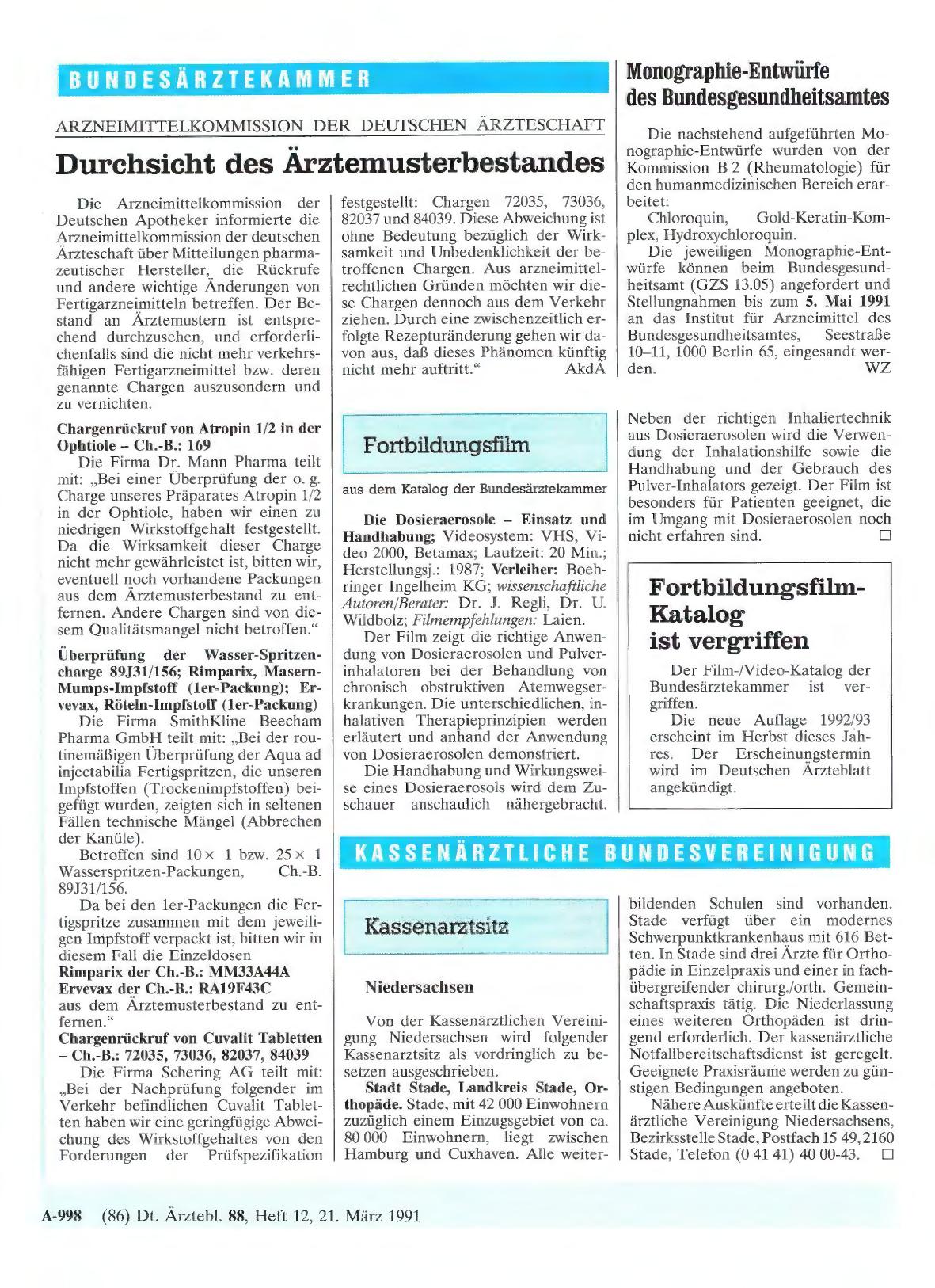 Vorschauseite 1: Monographie-Entwürfe des Bundesgesundheitsamtes