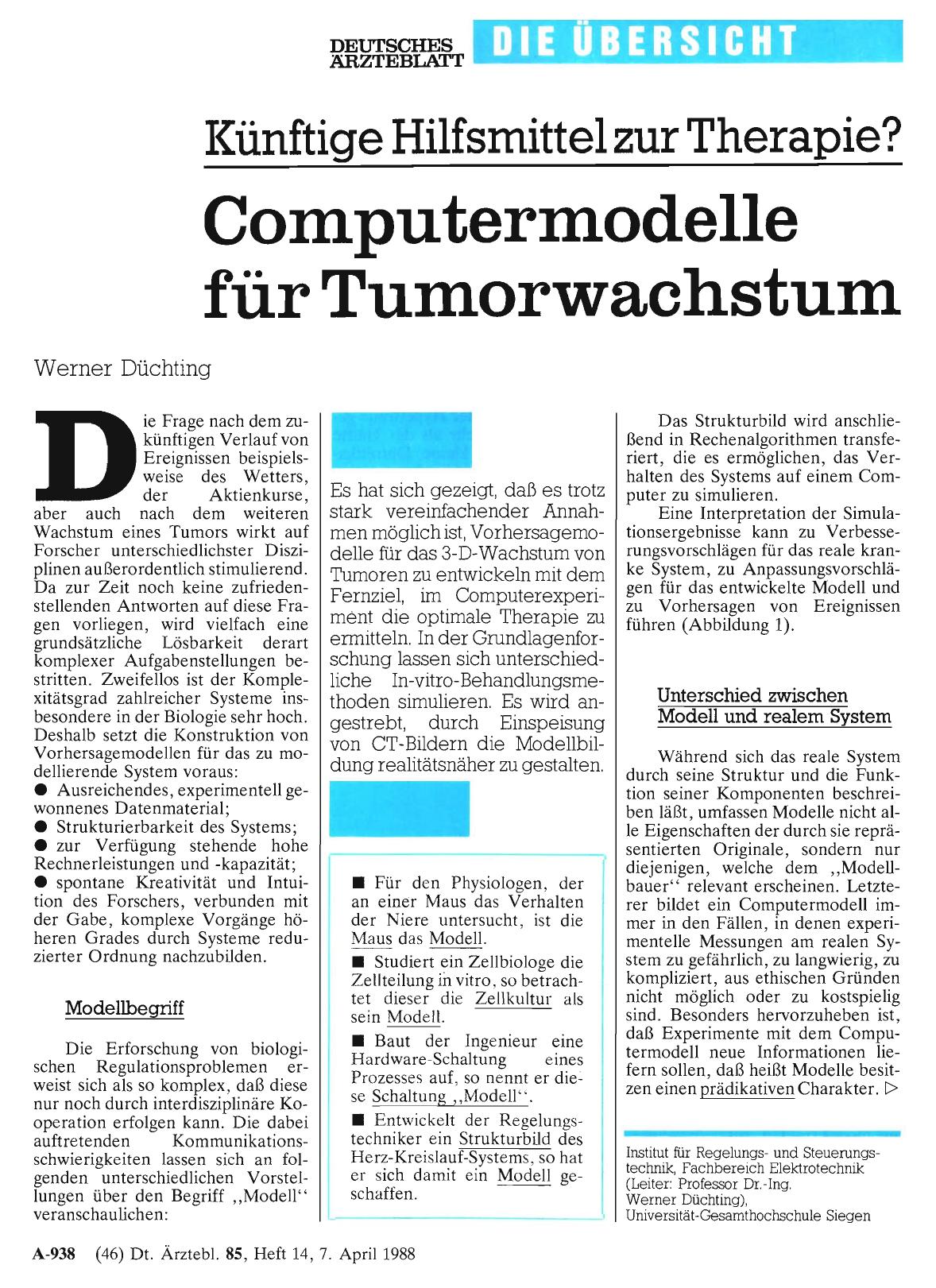 Vorschauseite 1: Künftige Hilfsmittel zur Therapie? Computermodelle für Tumorwachstum