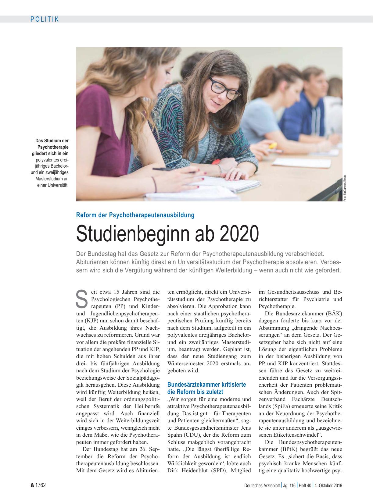 Vorschauseite 1: Reform der Psychotherapeutenausbildung: Studienbeginn ab 2020