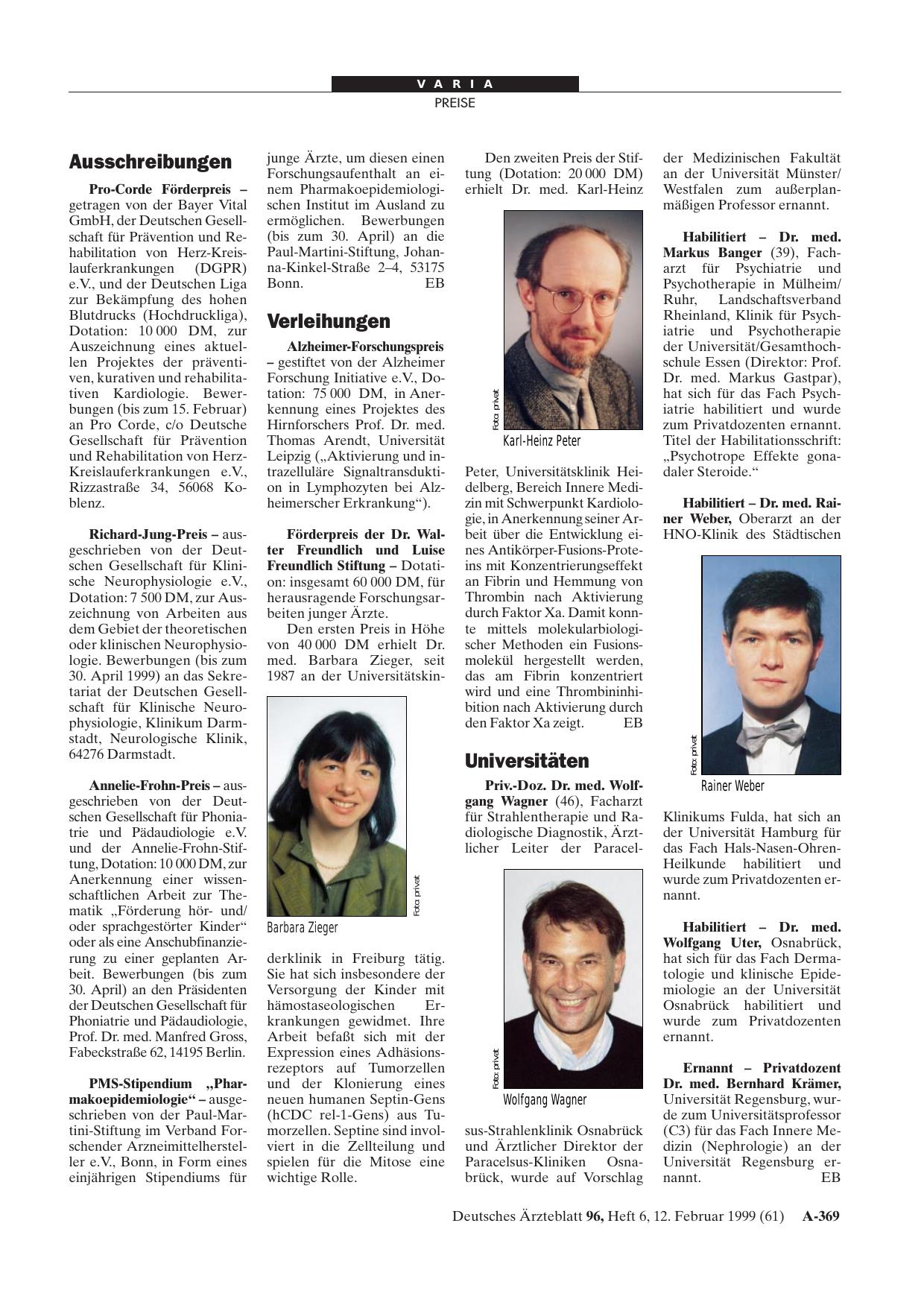 Vorschauseite 1: Verleihungen