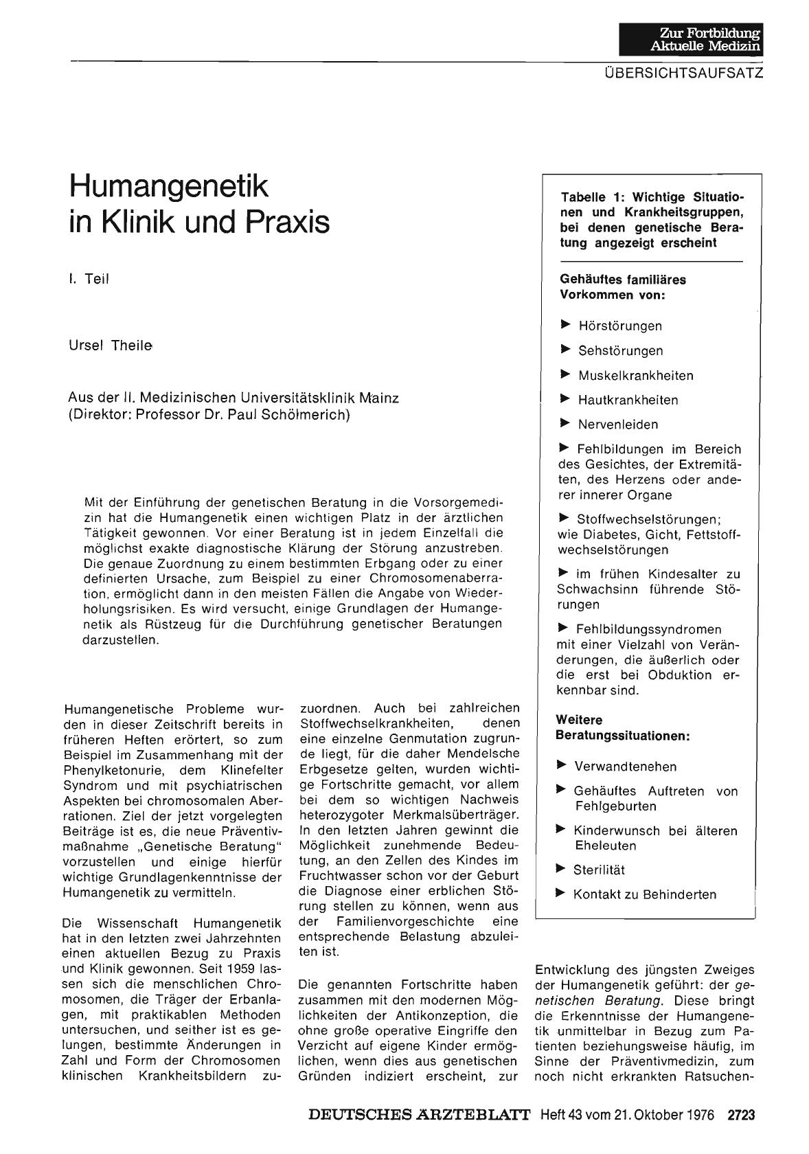 Vorschauseite 1: Humangenetik in Klinik und Praxis: I. Teil
