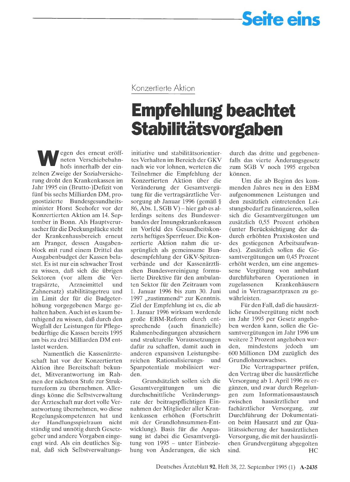 Vorschauseite 1: Konzertierte Aktion: Empfehlung beachtet Stabilitätsvorgaben