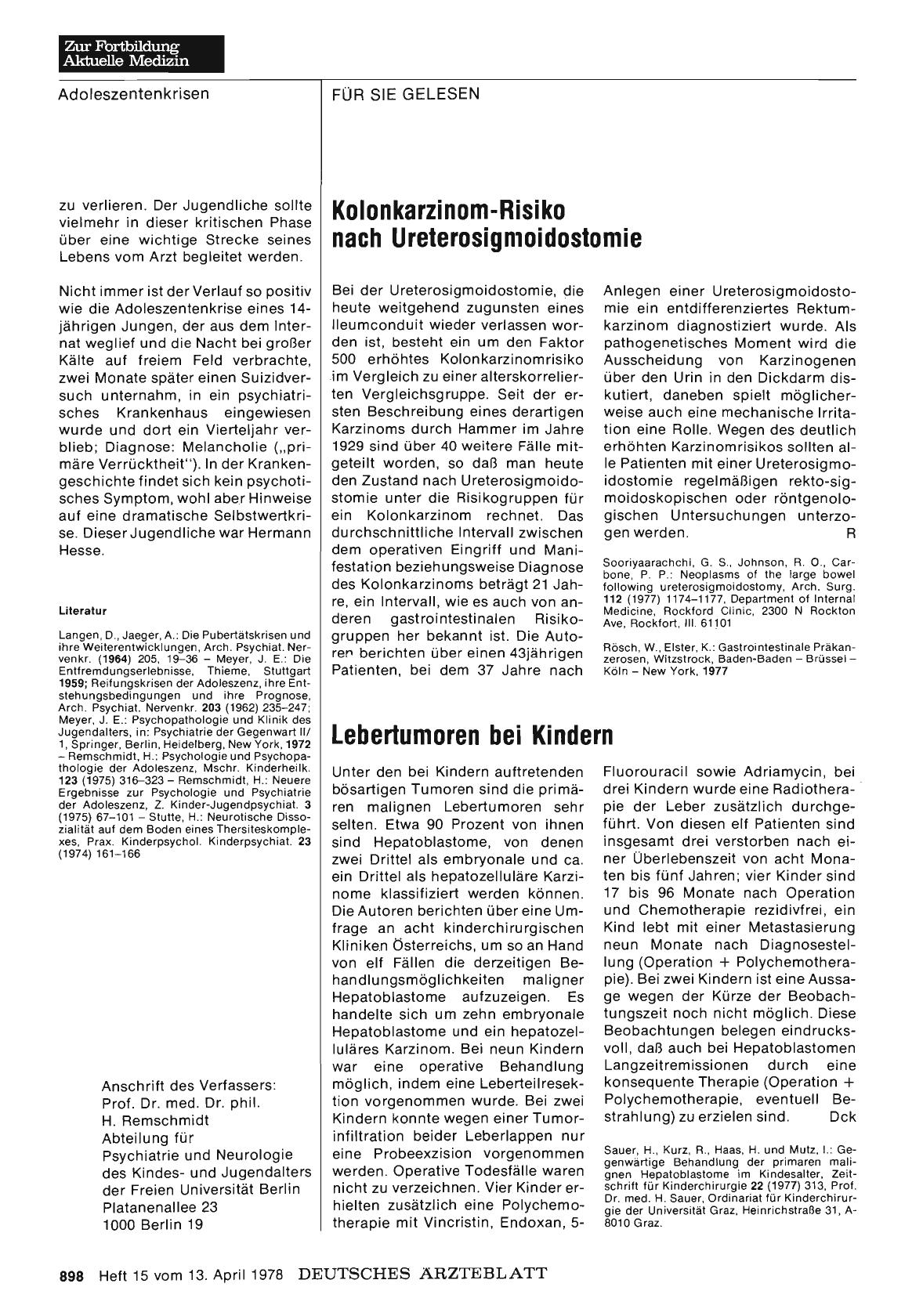 Vorschauseite 1: Kolonkarzinom-Risiko nach Ureterosigmoidostomie