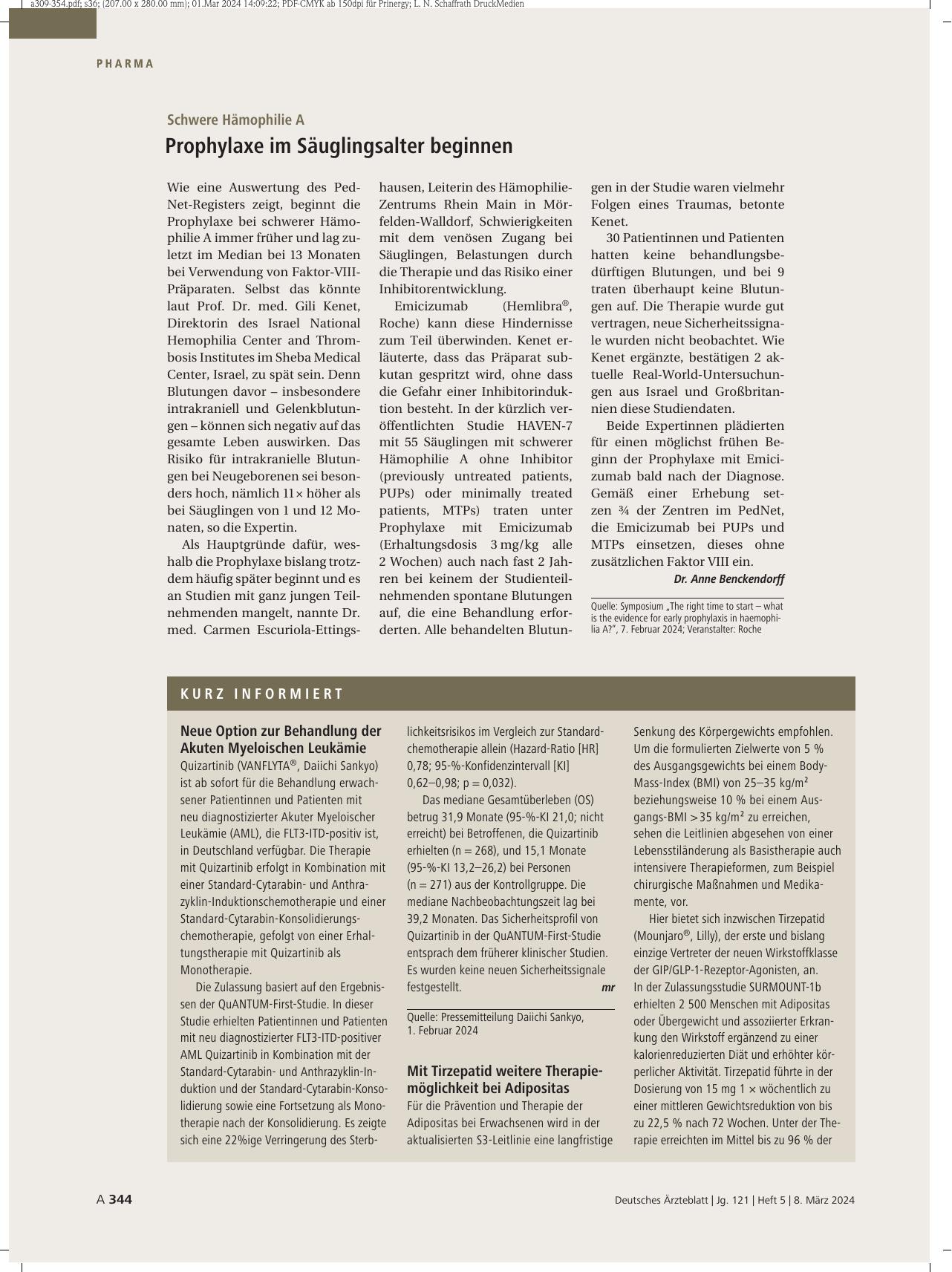 Vorschauseite 1: Schwere Hämophilie A: Prophylaxe im Säuglingsalter beginnen