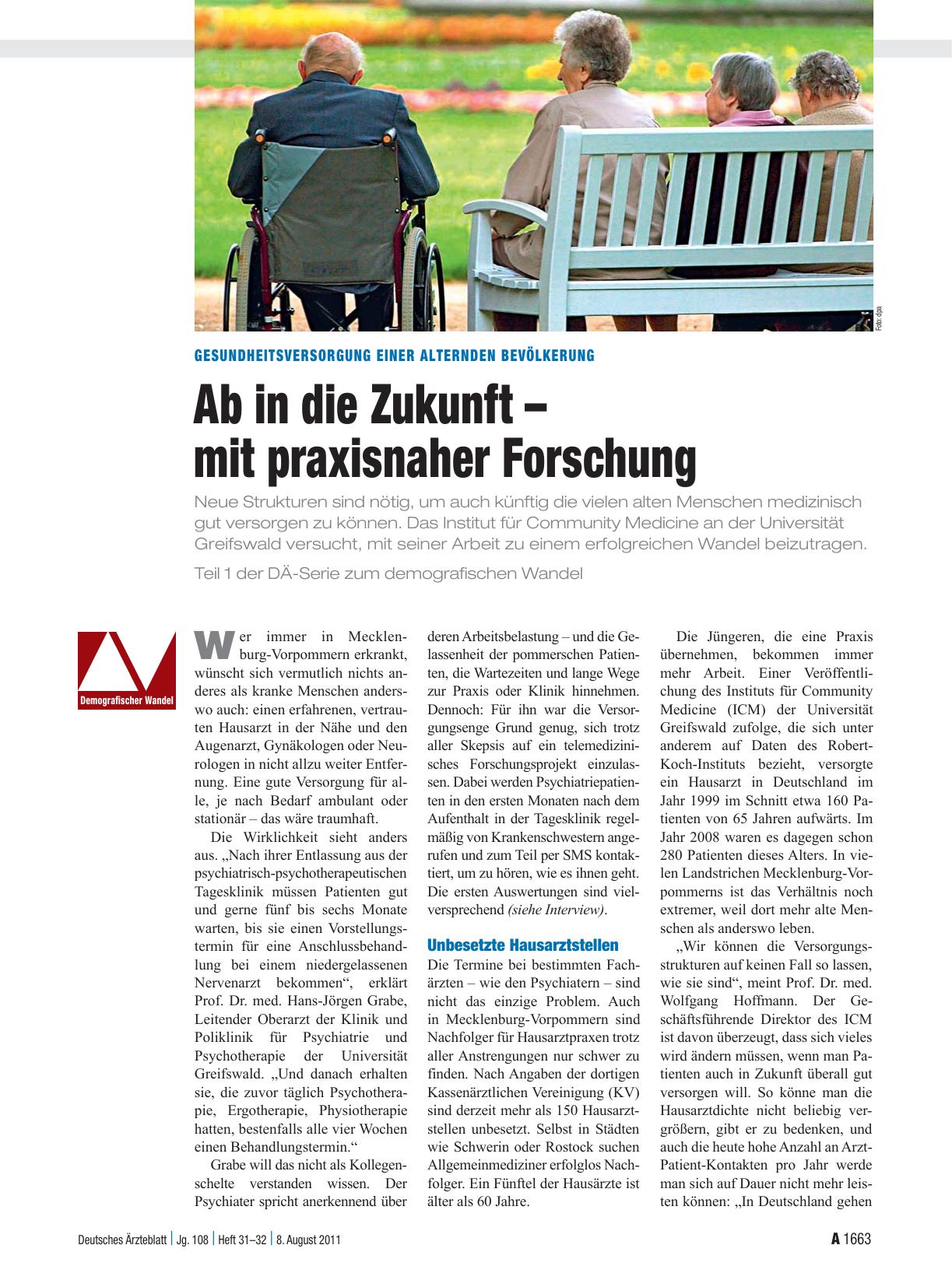 Vorschauseite 1: Gesundheitsversorgung einer alternden Bevölkerung: Ab in die Zukunft – mit praxisnaher Forschung