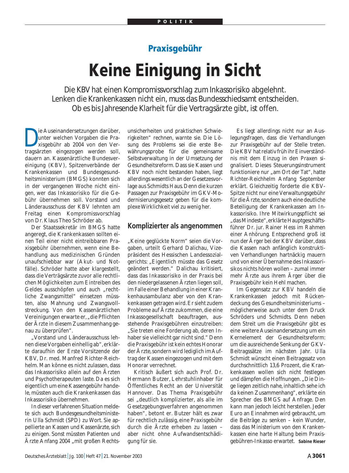 Vorschauseite 1: Praxisgebühr: Keine Einigung in Sicht