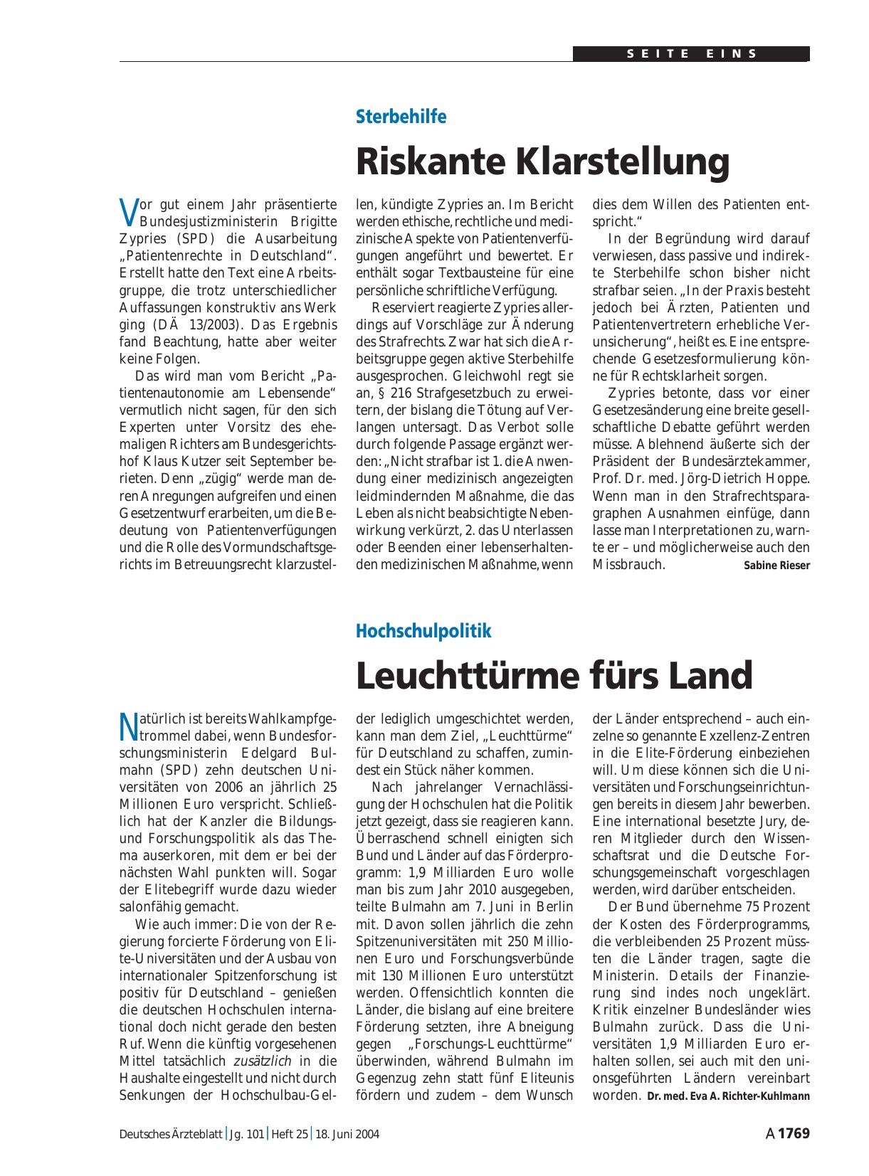 Vorschauseite 1: Hochschulpolitik: Leuchttürme fürs Land