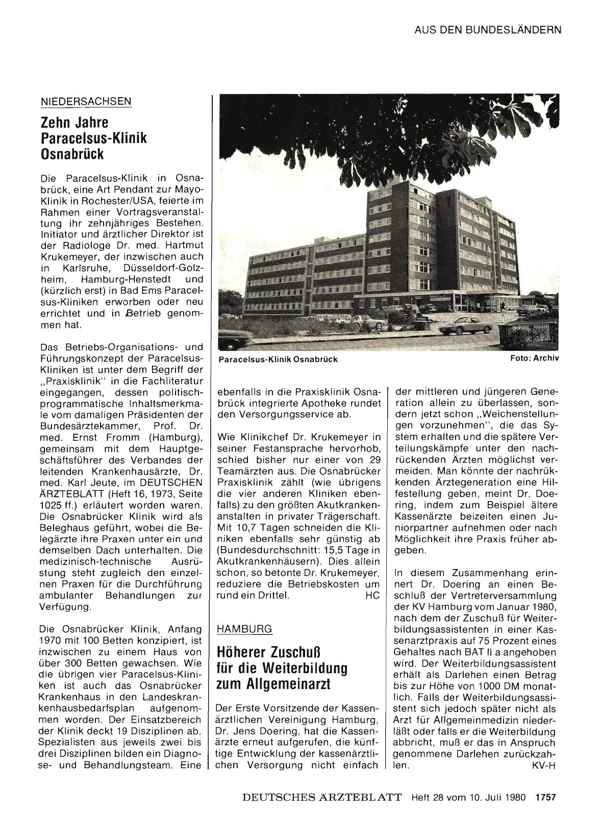 Vorschauseite 1: Zehn Jahre Paracelsus-Klinik Osnabrück