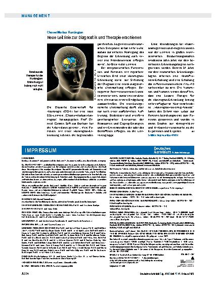 Vorschauseite 1: Chorea/Morbus Huntington: Neue Leitlinie zur Diagnostik und Therapie erschienen