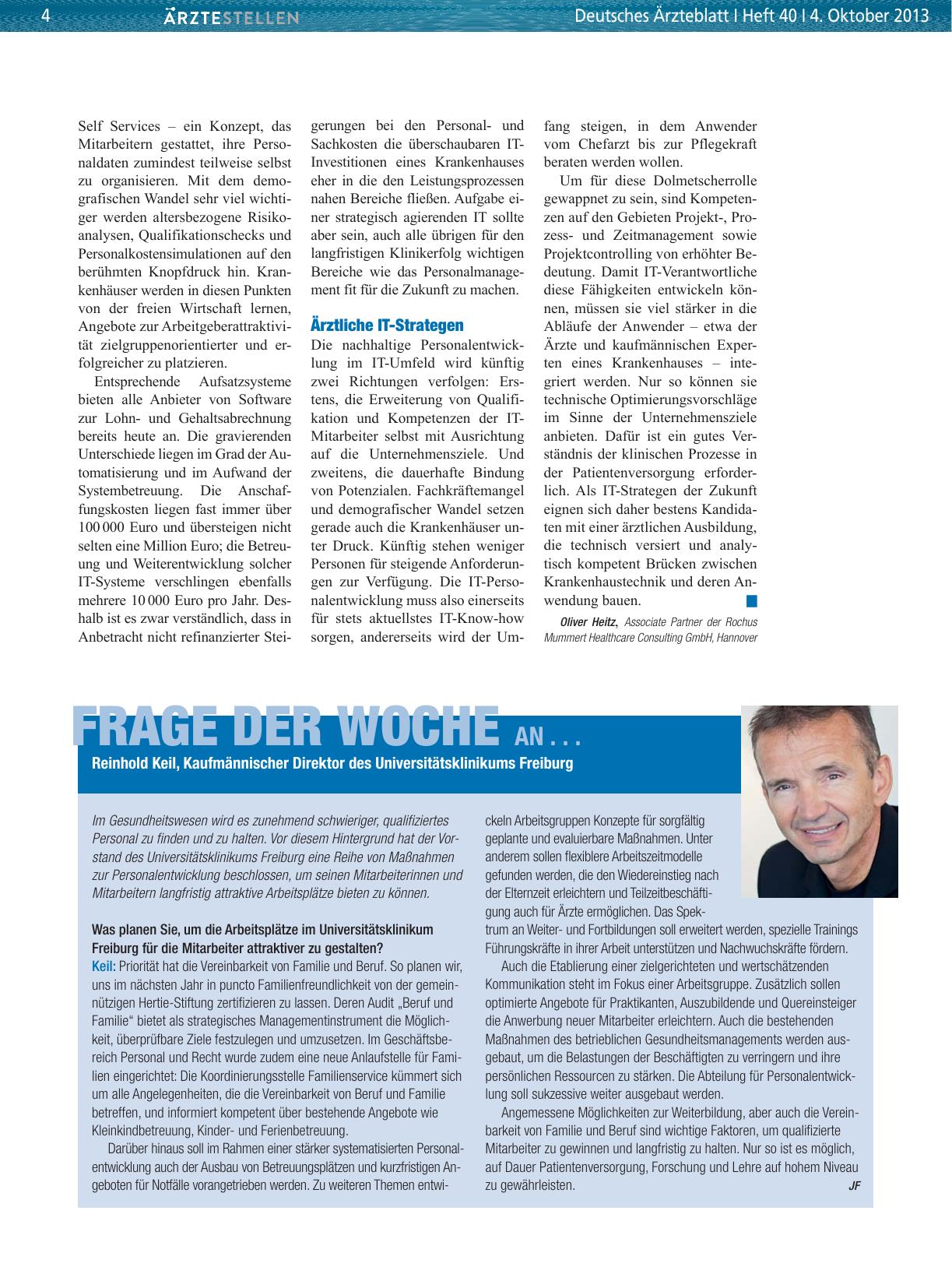 Vorschauseite 1: Frage der Woche an. .. Reinhold Keil, Kaufmännischer Direktor des Universitätsklinikums Freiburg