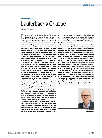 Vorschauseite 1: Gesundheitspolitik: Lauterbachs Chuzpe