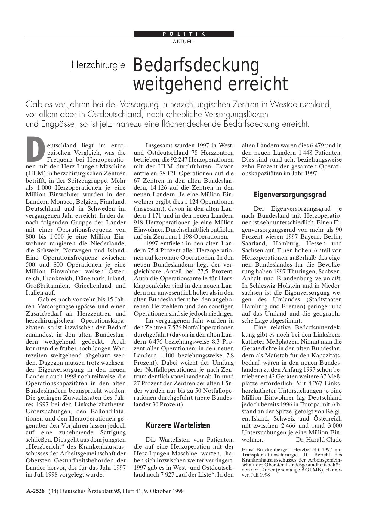 Vorschauseite 1: Herzchirurgie Bedarfsdeckung weitgehend erreicht