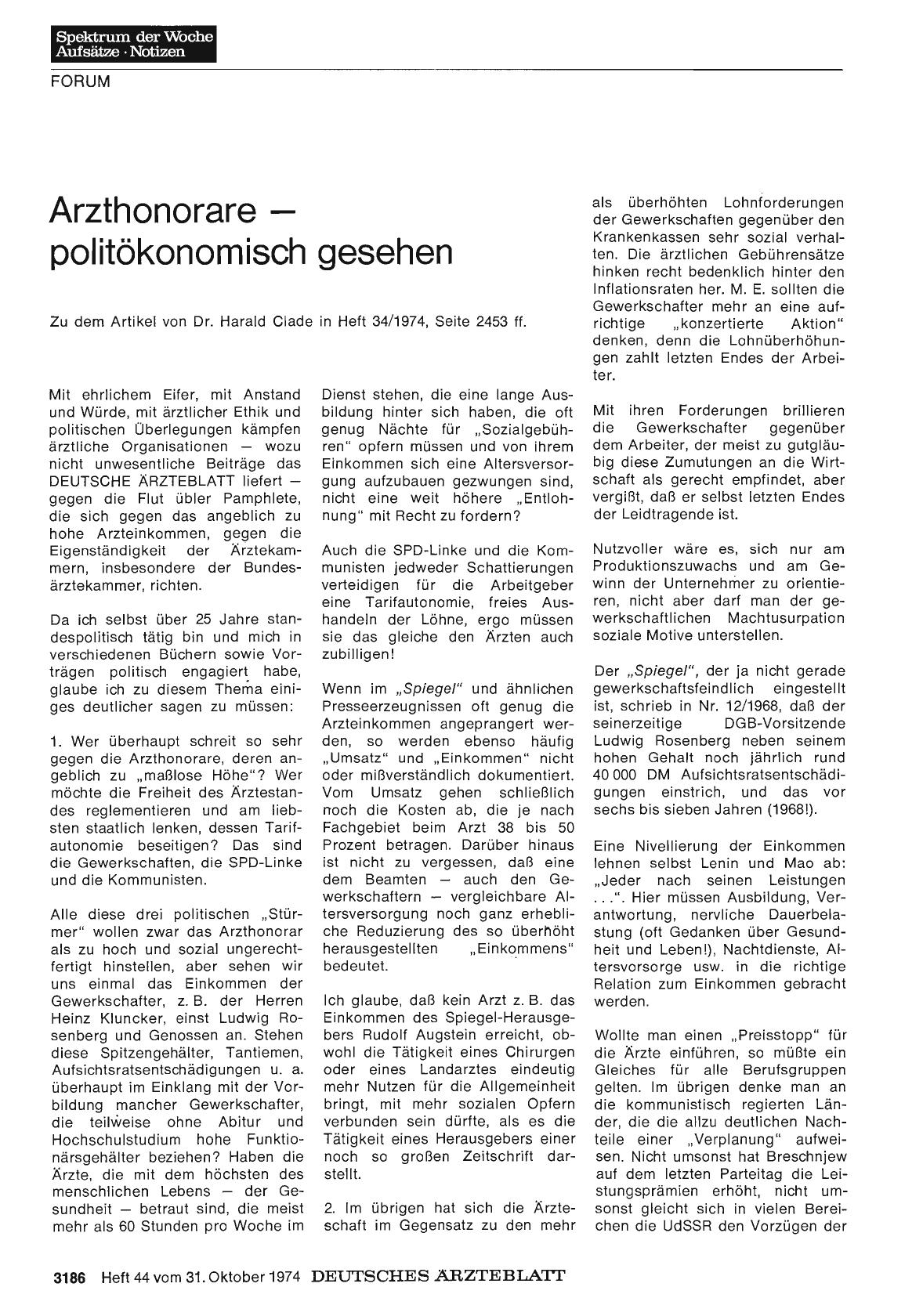 Vorschauseite 1: Arzthonorare — politökonomisch gesehen