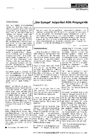 Vorschauseite 1: „Der Spiegel“ kolportiert AOK-Propaganda