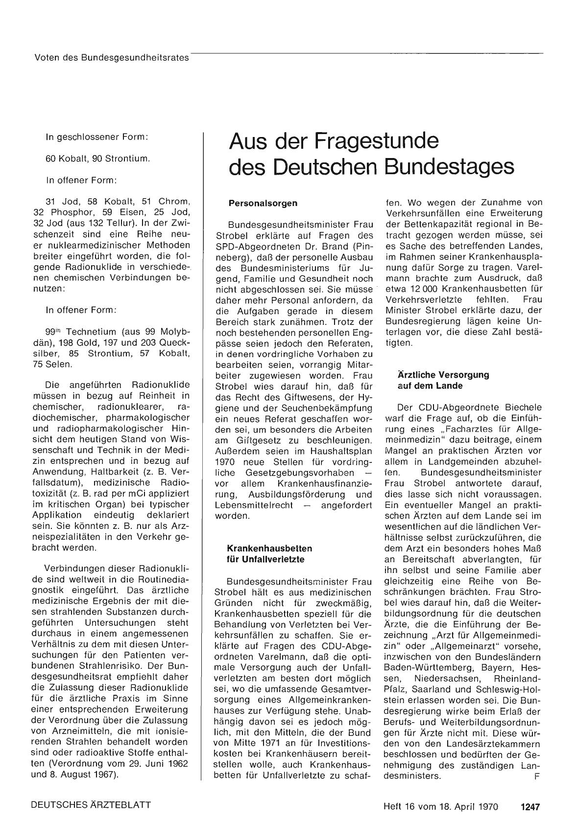 Vorschauseite 1: Aus der Fragestunde des Deutschen Bundestages