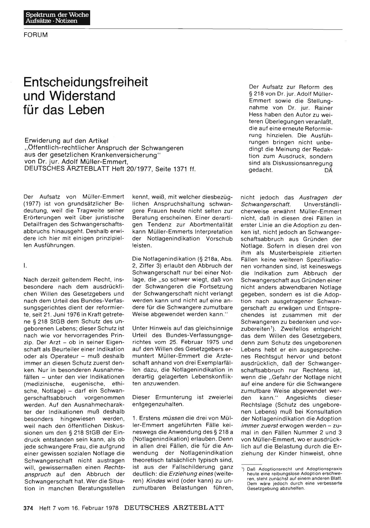 Vorschauseite 1: Entscheidungsfreiheit und Widerstand für das Leben