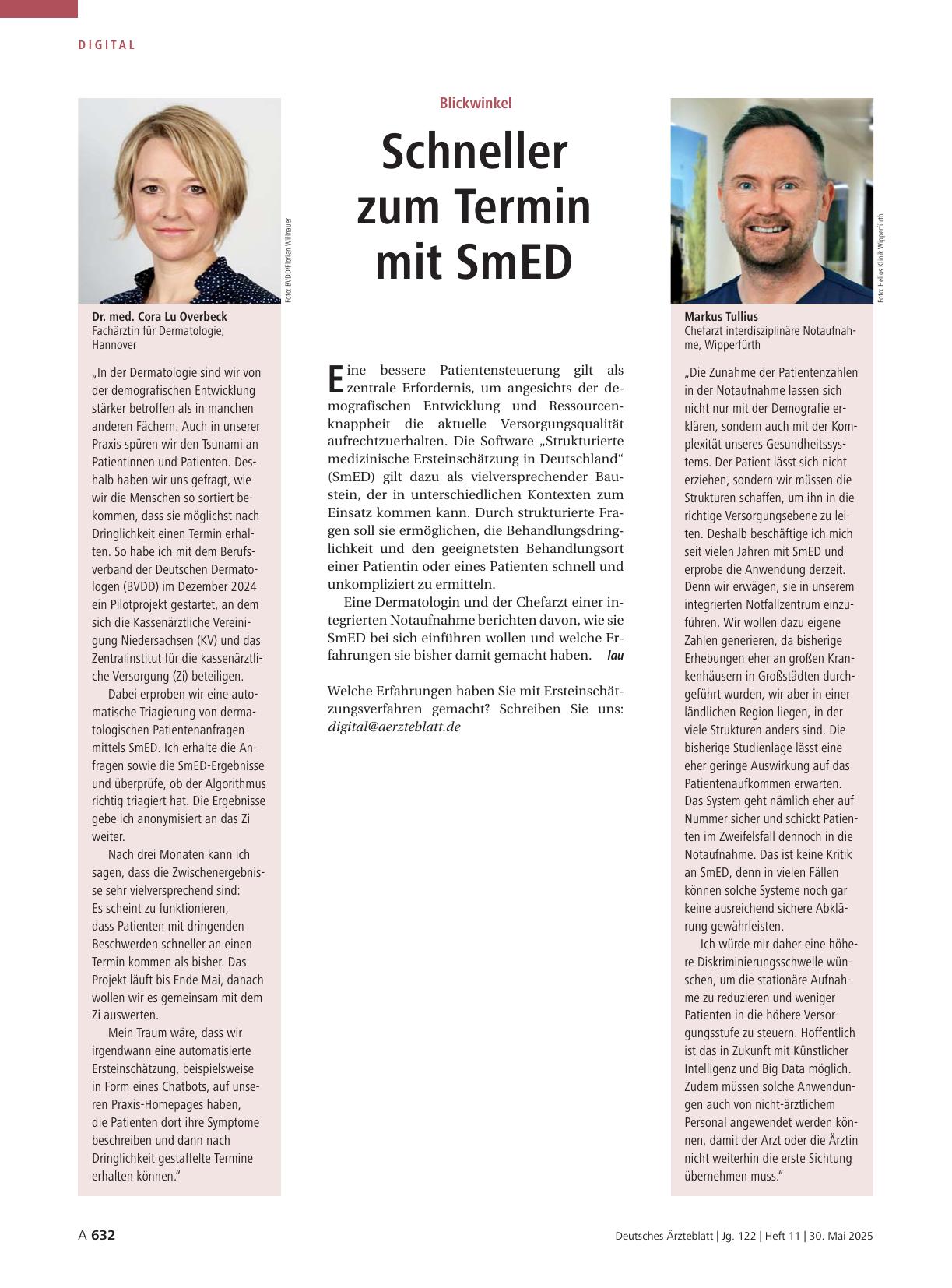 Vorschauseite 1: Blickwinkel: Schneller zum Termin mit SmED