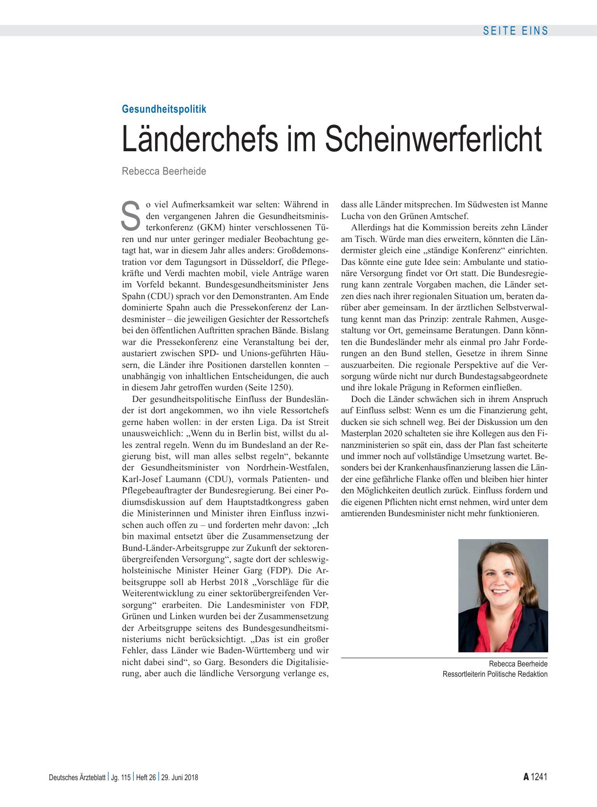 Vorschauseite 1: Gesundheitspolitik: Länderchefs im Scheinwerferlicht