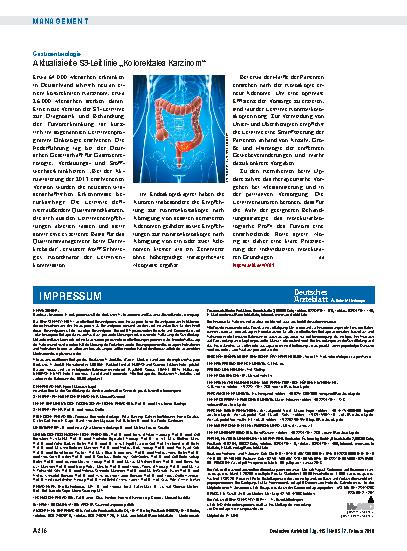 Vorschauseite 1: Gastroenterologie: Aktualisierte S3-Leitlinie „Kolorektales Karzinom“