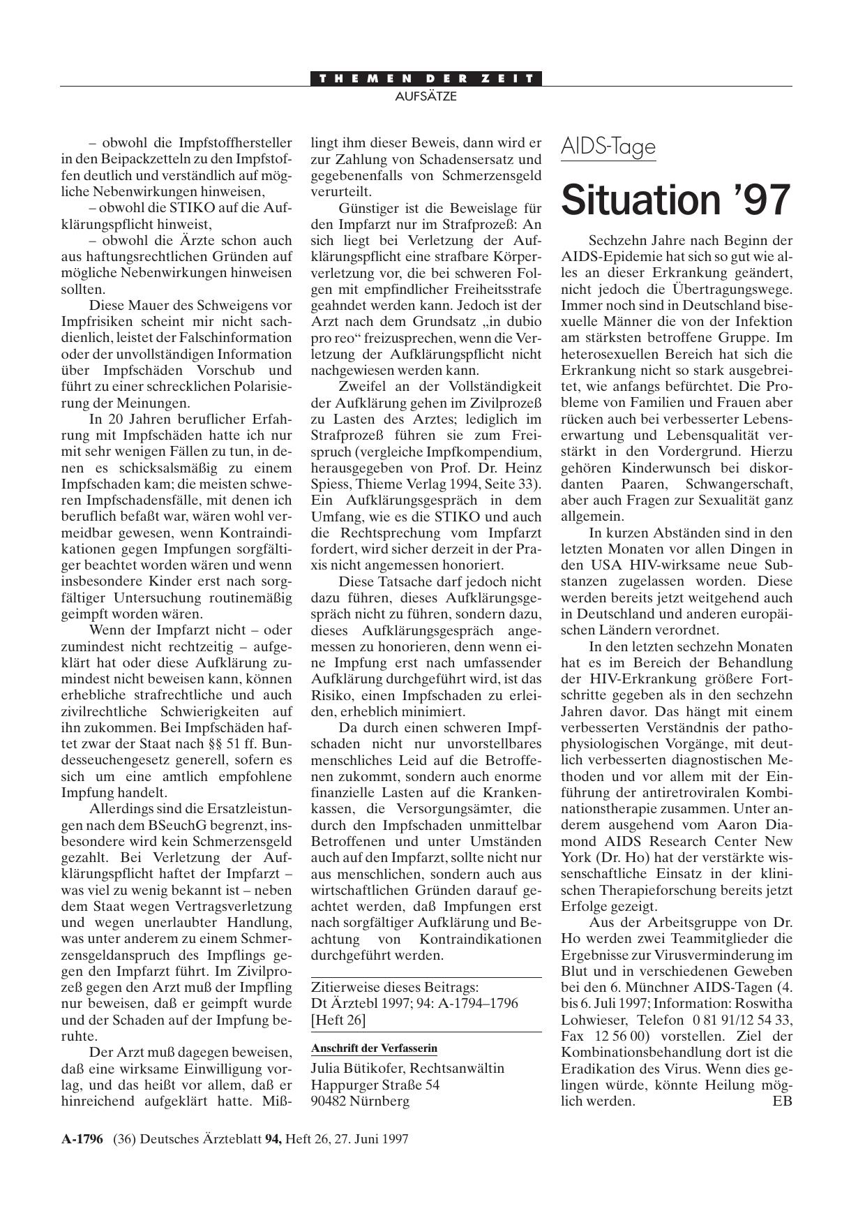 Vorschauseite 1: AIDS-Tage: Situation '97