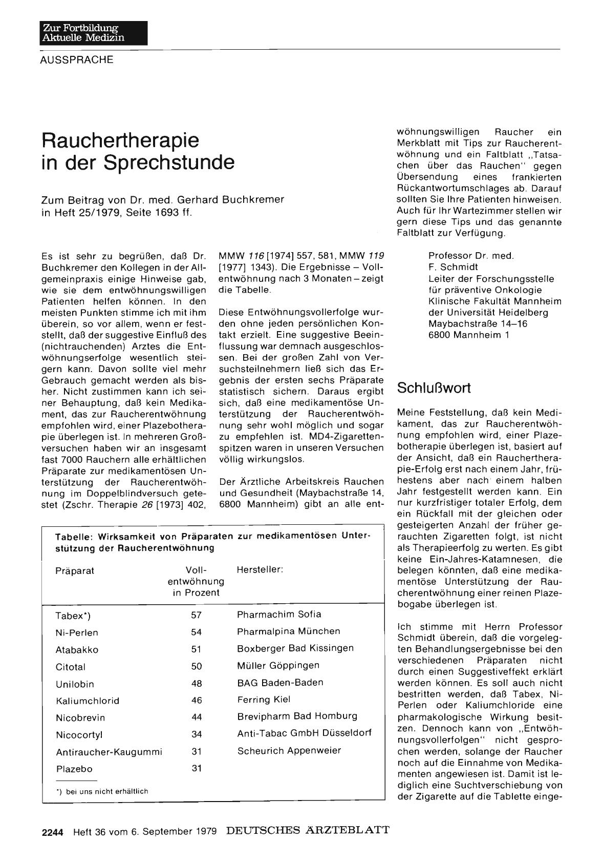 Vorschauseite 1: Rauchertherapie in der Sprechstunde: Schlußwort